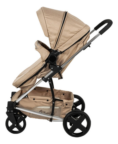 Carriola De Viaje Para Bebe Plegable Ligera Con Portabebe Color Beige Chasis Negro