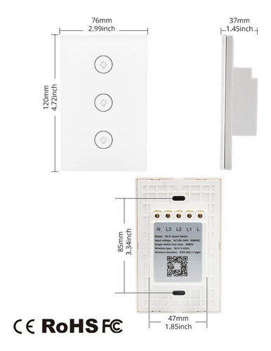 Interruptor Wifi, Plaqueta Tactil 3 Botones
