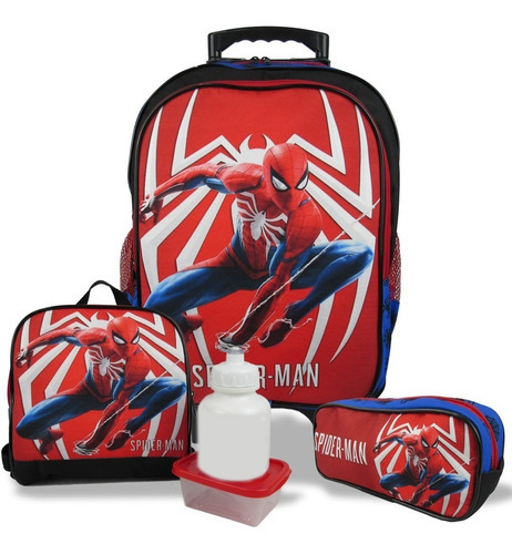 Kit Mochila Infantil Homem Aranha Tam G Rodinhas