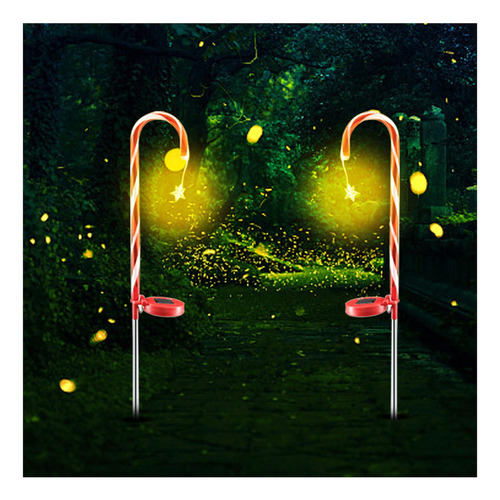 2x Led Navidad Bastón De Caramelo Solar Impermeable Para