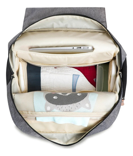 Bolsa Mochila Maternidade Land Luxury Cinza Com Bege Térmica