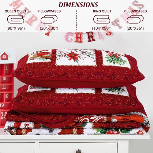 Colcha De Navidad Queen Size 3 Piezas Parche...