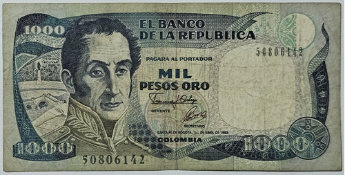 Billete 1000 Pesos 01/abr/1992 Colombia Vf-xf