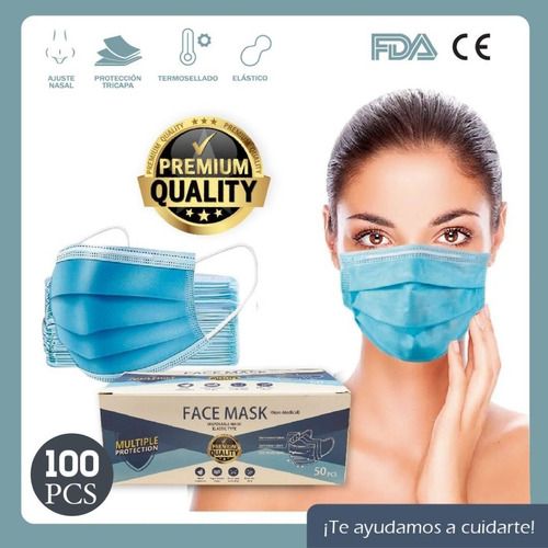 Imagen 1 de 6 de Cubrebocas 100 Pzas Tricapa Termosellado Plisado Tapabocas