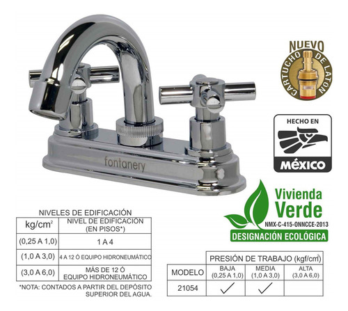 Mezcladora Lavabo Abs Acabado Cromo Maneral Cruz Fontanery Color Plateado