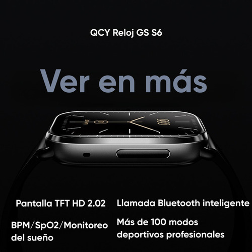 Smartwatch Reloj Inteligente Qcy Gs S6 Qcy Pantalla 2.02 Pul Negro Negro Gris Oscuro