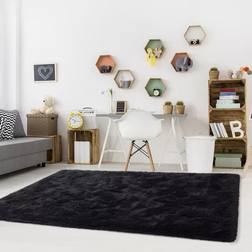 Noahas Alfombra negra esponjosa para sala de estar, alfombra de área de 5 x  8 pies, alfombra de felpa gruesa, alfombras peludas para dormitorio
