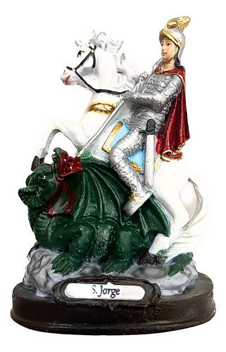 Imagem São Jorge Resina Premium 15cm Estatua Religiosa Cor Branco