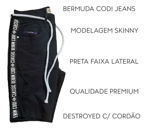 Bermuda jeans preta rasgado masculino sales