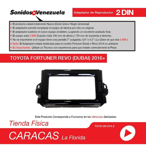 Adaptador De Reproductor 2 Din Para Toyota Fortuner 2016-21