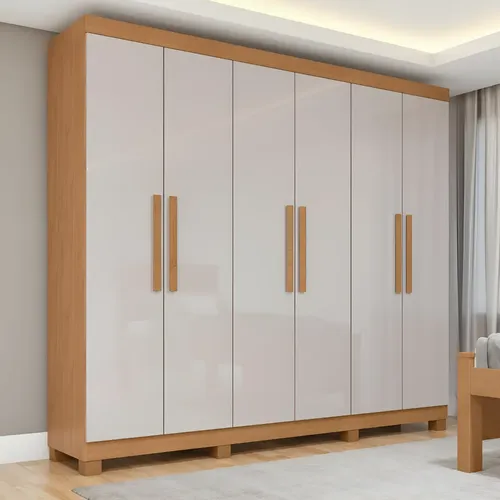 Guarda-roupa Móveis Lopas Easy Slim 6 Portas Amêndoa Clean/off ​White Casal