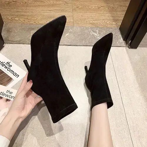 Botines Elásticos De Tacón Alto Y Punta Puntiaguda Para Muje