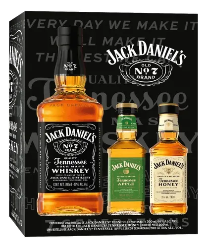 Pack Jack Daniel’s Tennessee Whiskey 700 ml + Tennessee Honey 200 ml + Tennessee Apple 200 ml – Edición Especial