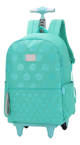 Mochila De Rodinhas Luxcel Turquesa Com Bolinhas 46x30x10 Cm