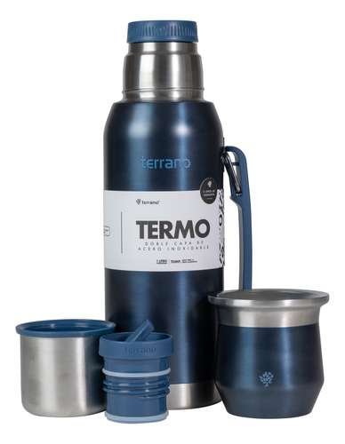 Set Termo 1lt + Mate Acero Flap. Bombilla Regalo. 