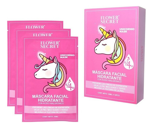 Pack 10 Mascarilla Facial Acido Hialuronico Diseño Unicornio