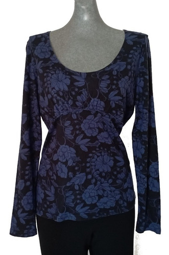 Blusa Azul Con Negro, Corte Imperio, Ana