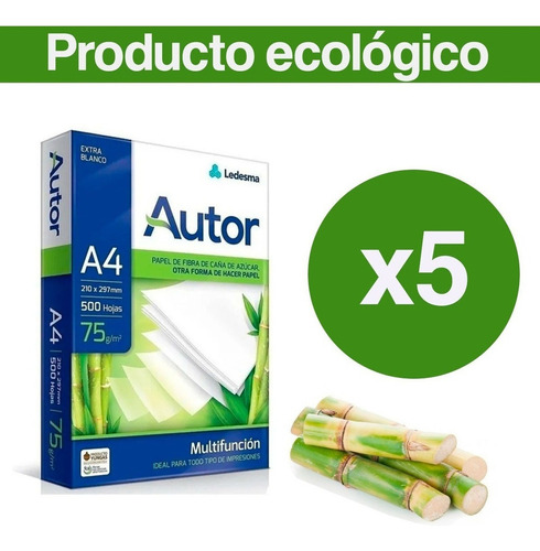 Resma A4 Papel Impresora Ecológico Autor 75grs 500 Hojas X17