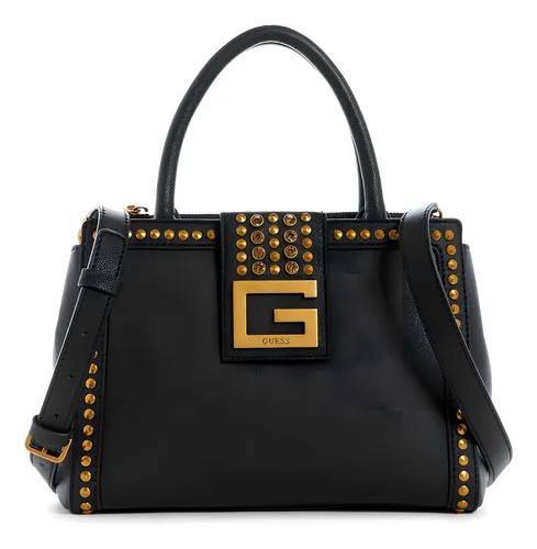 Bolsa Guess Bling Society Satchel Vb798406-bla Acabado De Los Herrajes Niquel Color Negro Fuerte Color De La Correa De Hombro Negro Diseño De La Tela Liso