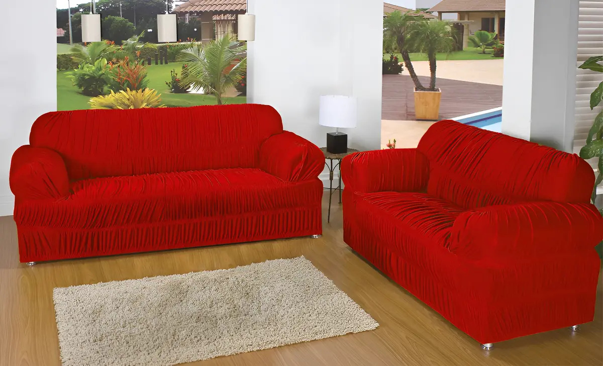 Conjunto Capa Sofá King Super Grande 3 E 2 Lugares # Cor Vermelho Liso
