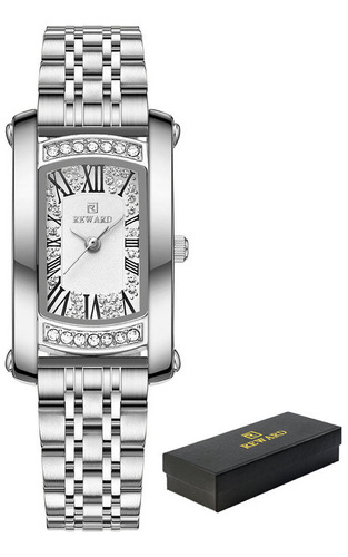 Reloj de pulsera Reward RD21551L, analógico, para mujer, fondo plateado, con correa de acero inoxidable color y hebilla doble