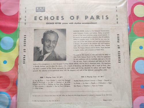 George Feyer, Piano Lp Echoes Of París (10 Pulgadas) W (Usado)