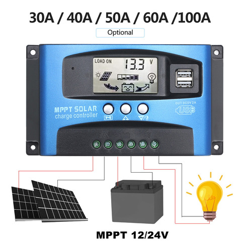 Controlador De Carga Solar 100a Mppt, Pantalla Lcd Dual