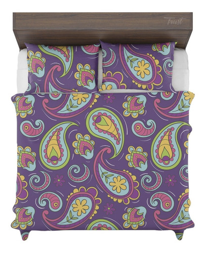 Jogo De Cama Casal Paisley Oriental Floral Retro Vintage