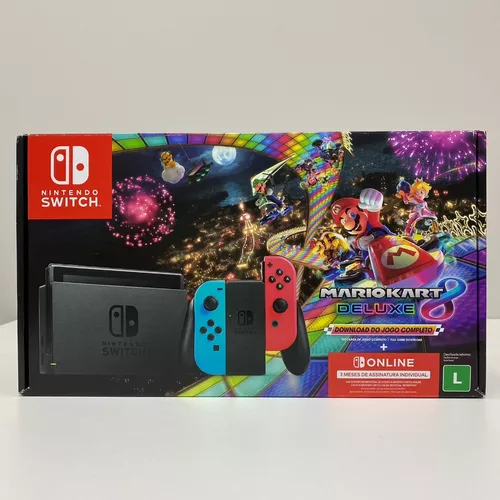 Novo Nintendo Switch Azul e Vermelho Neon + Jogo Mario Kart 8 Novo Nintendo  Switch Azul e Vermelho Neon + Jogo Mario Kart 8 Novo Nintendo Switch Azul e  Vermelho Neon +