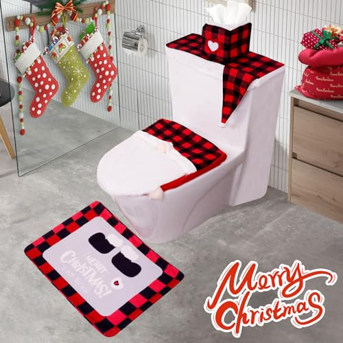 4 Pcs Juego De Baño De Navidad Toilet Decoración De Fqvzi