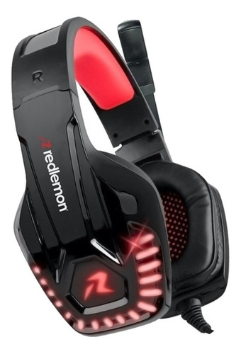 Imagen 2 de 3 de Audífonos gamer Redlemon G6000 negro y rojo con luz LED