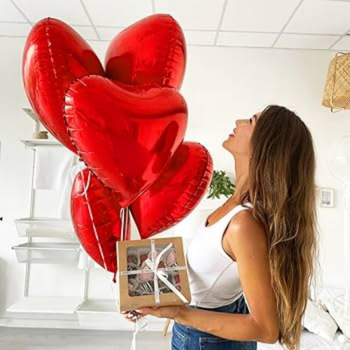12 Globos Rojos De Corazon Metalizado, Para Ocasion Especial Rojo Corazón