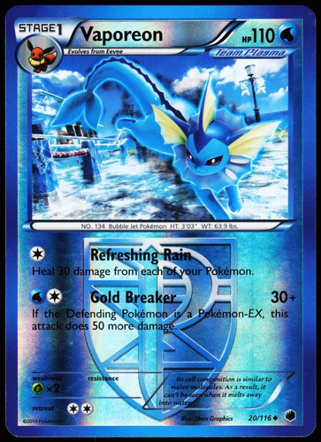 Cartas Pokemon Vaporeon Plasma Reverse Holo