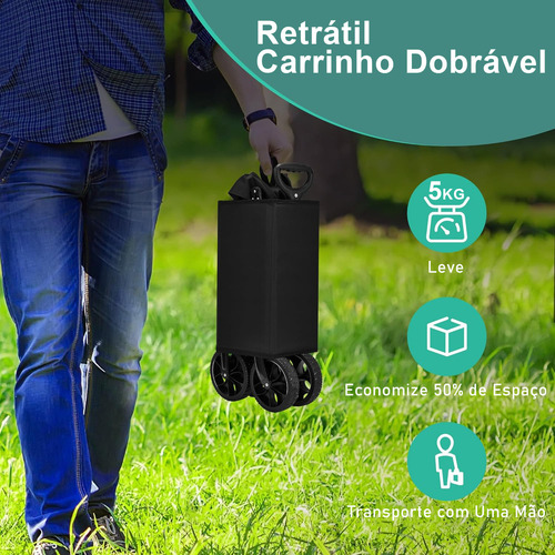 Carrinho Dobrável Multiuso Para Camping Pet Até 230l Preto