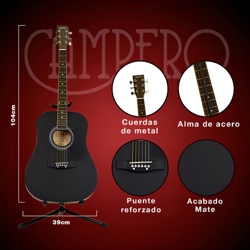 Guitarra Acustica Campero Guitarra Texana Negra Mate