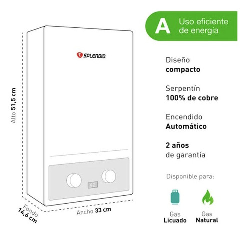 Calefont 7 Litros Tiro Forzado Gas Licuado Master Splendid