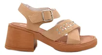 Comprar Sandalia Mujer Ecocuero Tiras Cruzadas Taco Tachas Comodas