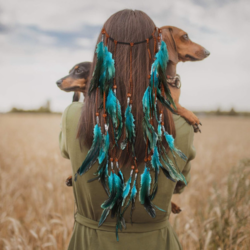 Una Diadema De Plumas Azules Bohemia
