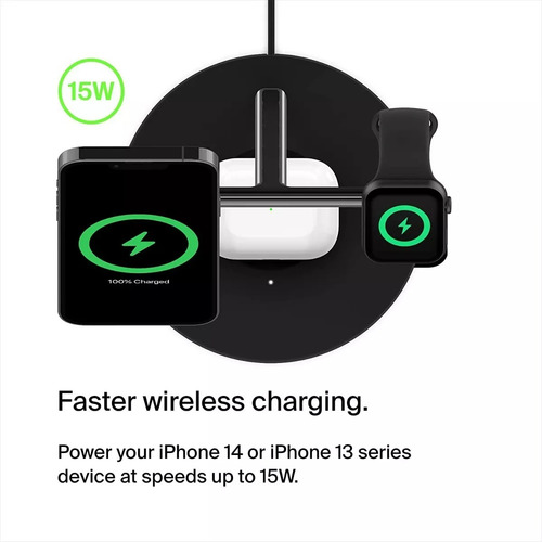 Carregador Belkin Wireless Magsafe Boost Charge Pro 3 Em 1 Cor Preto