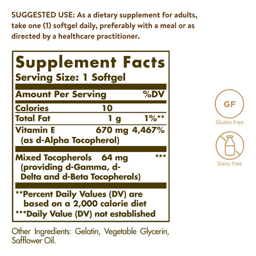 Solgar Vitamina E 1000 Ui 100 Cápsulas Blandas