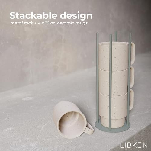 Juego De Tazas De Café Apilables Con Soporte Verde 4 Tazas D