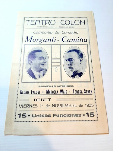 Imagen 1 de 3 de Rosario Programa Teatro Colon 1935 Ro 1353