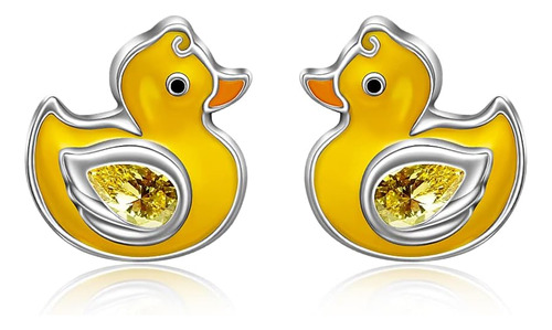 Pendientes De Pato Para Mujer Patito Amarillo Plata Stud Oro