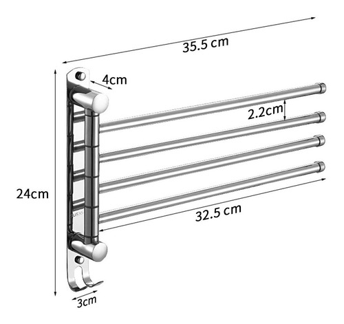 Imagen 2 de 10 de Colgador De Toalla Acero Inoxidable 4 Brazos 180 Grados Baño