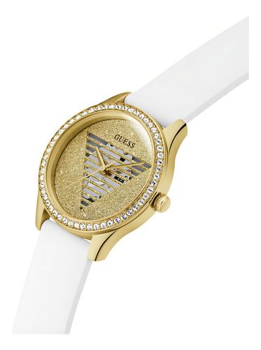 Reloj Guess Para Mujer Dawn Reloj De Pulsera Correa Blanco Bisel Dorado Fondo Dorado