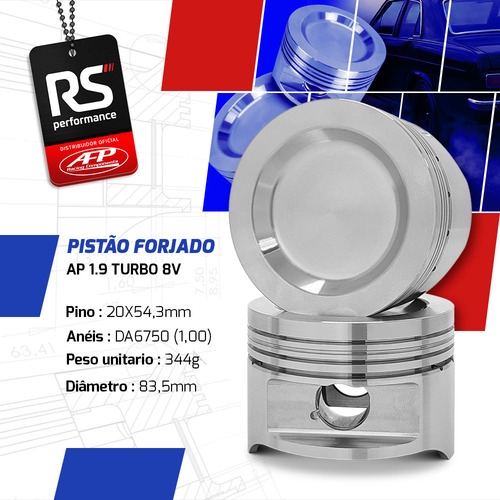 Kit 4 Pistão Forjado Ap 1.9t + Pinos + Anéis - Liquid Forged