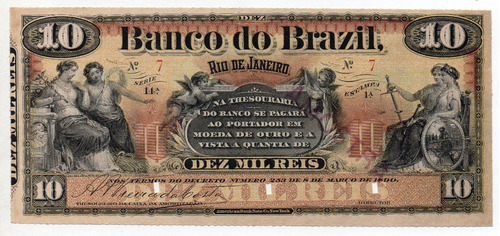 V312 10 Mil Reis 1890 1ª Est. B. Do Brasil Rio De Janeiro  