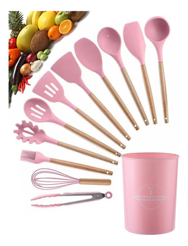 Kit Utensílios De Cozinha De Silicone 12pcs Com Pote Premium