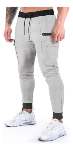 Pants Deportivo Hombre Con Trabajo Bolsillos Casual Correr