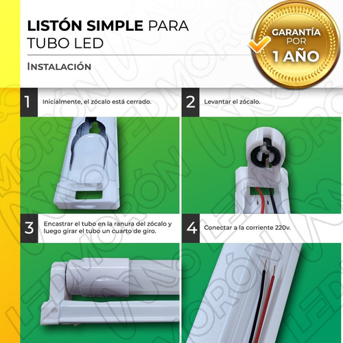 Imagen 4 de 10 de Liston Simple + 1 Tubo Led 18w Equiv. 36w Luz Fria Baw